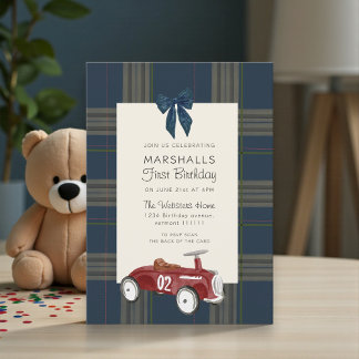 classic Vintage Red Toy Car rsvp qr code birthday Einladung