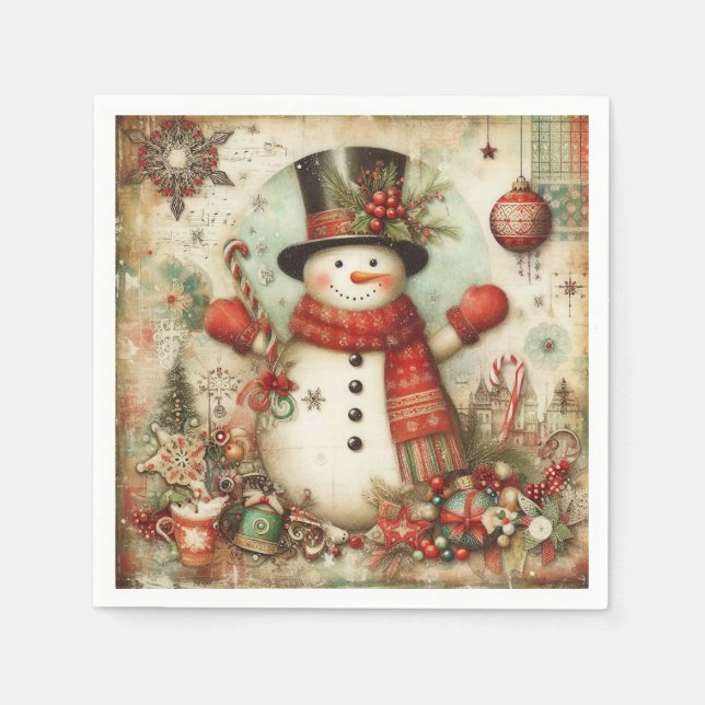 Classic Vintage Snowman Christmas Holiday Party Serviette (Vorderseite)