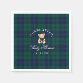 Classic Vintage Teddy bear Plaid Baby Shower Serviette