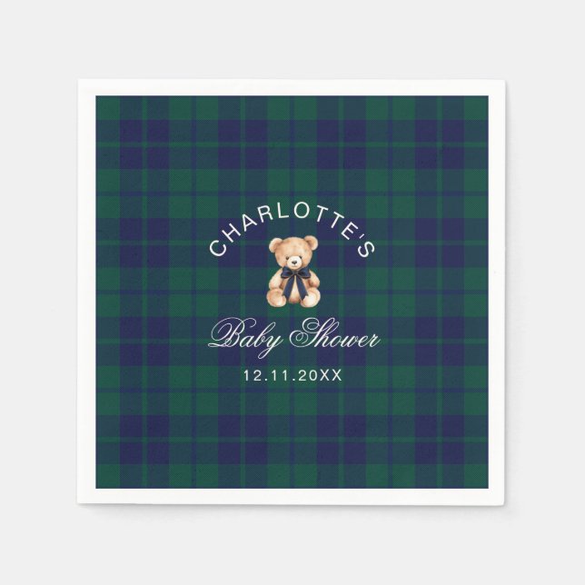 Classic Vintage Teddy bear Plaid Baby Shower Serviette (Vorderseite)