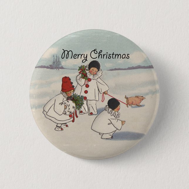 Classic Vintage Weihnachtsschneekind Button (Vorderseite)