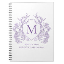 Classic Violet Floral Wappen Monogram Notebook