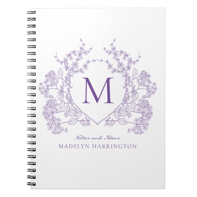 Classic Violet Floral Wappen Monogram Notebook Notizblock (Vorderseite)