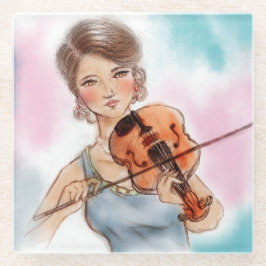 Classic Violin Lady Glass Untersetzer, Vintag Art Glasuntersetzer