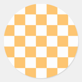 Classic visual peach checkerboard runder aufkleber