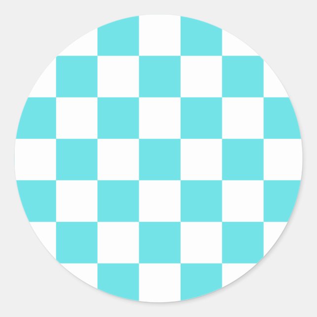 Classic visual turquoise blue checkerboard  runder aufkleber (Vorderseite)