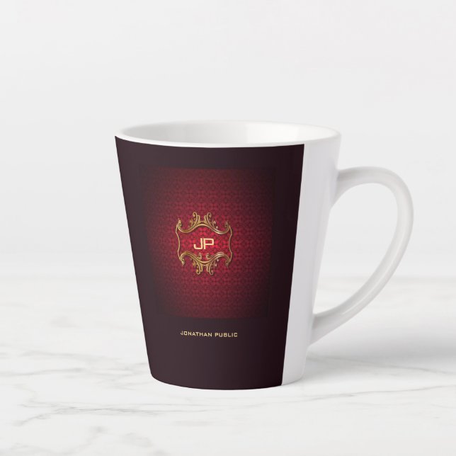 Classic-Vorlage für Monogram Elegant Red Damask Milchtasse (Rechts)