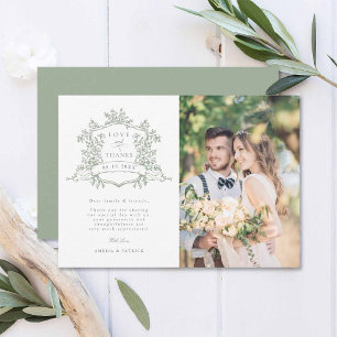Classic Wappen Sage Green Wedding Foto Dankeskarte