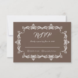 Classic Warm Mocha Brown Ornately Framed Wedding RSVP Karte
