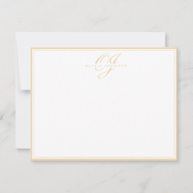 Classic Warm Ochre Monogram Note Card Einladung (Vorderseite)