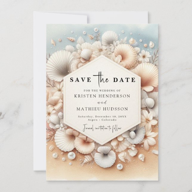 Classic Watercolor Beach Hochzeit Save The Date (Vorderseite)