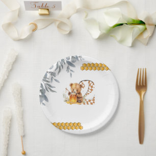 Classic Watercolor Bear Honey 2. Geburtstag Pappteller