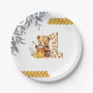 Classic Watercolor Bear Honey Erster Geburtstag Pappteller