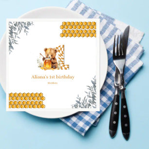 Classic Watercolor Bear Honey Erster Geburtstag Serviette