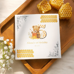 Classic Watercolor Bear Honey Fünfter Geburtstag Serviette