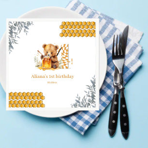 Classic Watercolor Bear Honey zum vierten Geburtst Serviette