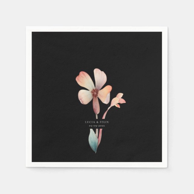 Classic Watercolor Blue Blätter Floral Black Napki Serviette (Vorderseite)