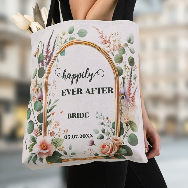 Classic Watercolor Blume Elegante Hochzeit (Elegant wedding tote bag featuring watercolor flowers on a classic gold frame - bride - bride to be)