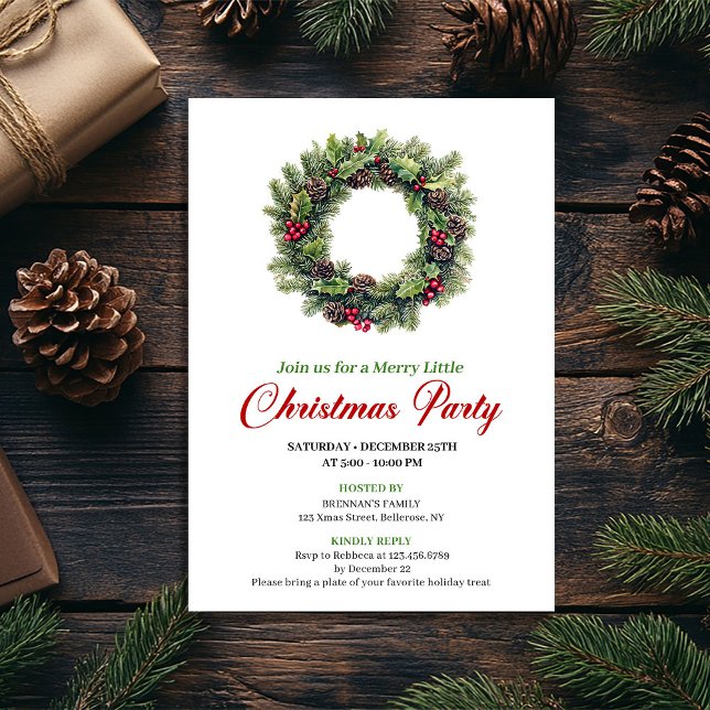 Classic Watercolor Christmas Wreath Invitation Einladung (Classic Watercolor Christmas Wreath Invitation)