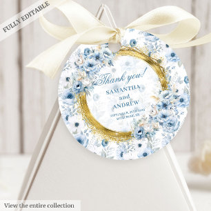 Classic Watercolor Dusty Blue Gold Hochzeit Danke Geschenkanhänger
