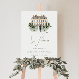 Classic Watercolor English Manor House Wedding Poster