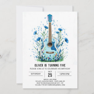 Classic Watercolor Guitar Boy Birthday Einladung