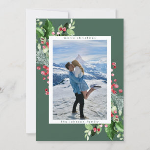 Classic Watercolor Holly Green Christmas Foto Feiertagskarte