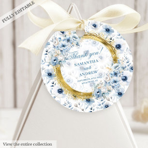 Classic Watercolor Light Blue Gold Hochzeitsgesche Geschenkanhänger