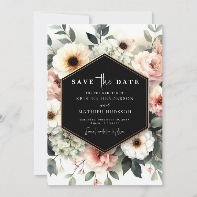 Classic Watercolor Pink Floral Wedding Save The Date (Vorderseite)