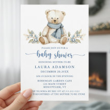 Classic Watercolor Teddy Bear Winter Baby Dusche