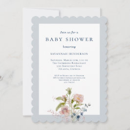 Classic Watercolor Wildblume Blue Baby Dusche Einladung