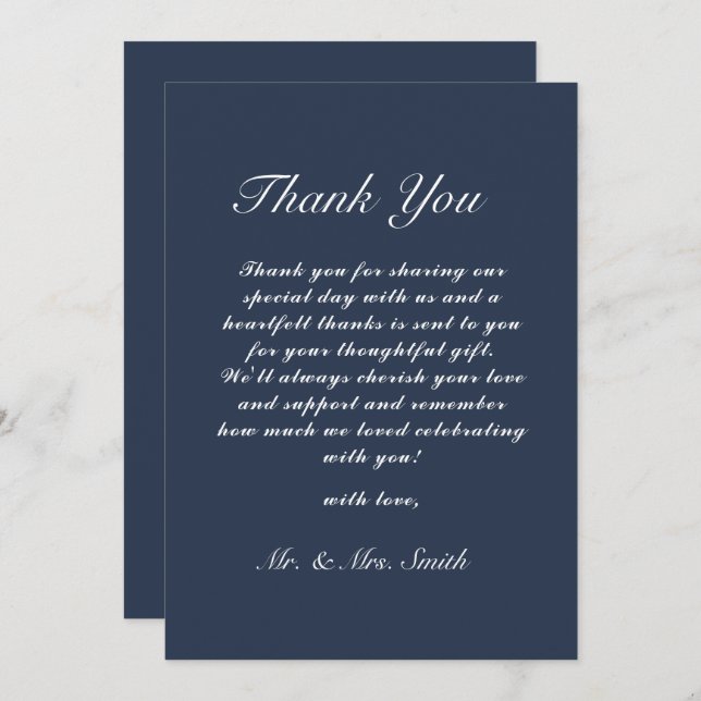 Classic Wedding Dankeschön Card Navy Blue Einladung (Vorne/Hinten)