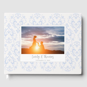 Classic Wedding Elegant Damask Pattern Light Blue Gästebuch