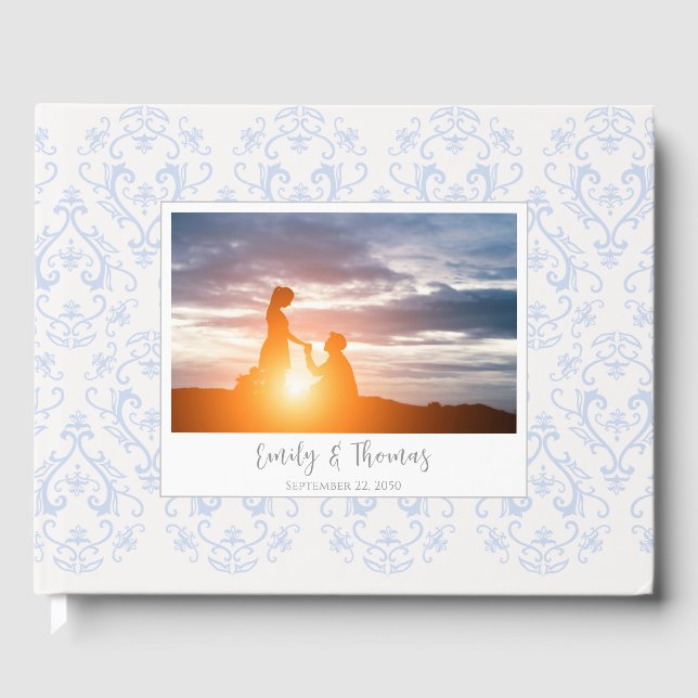 Classic Wedding Elegant Damask Pattern Light Blue Gästebuch (Vorderseite)