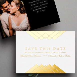 Classic Wedding Geometric Gold Save the Date Folieneinladung