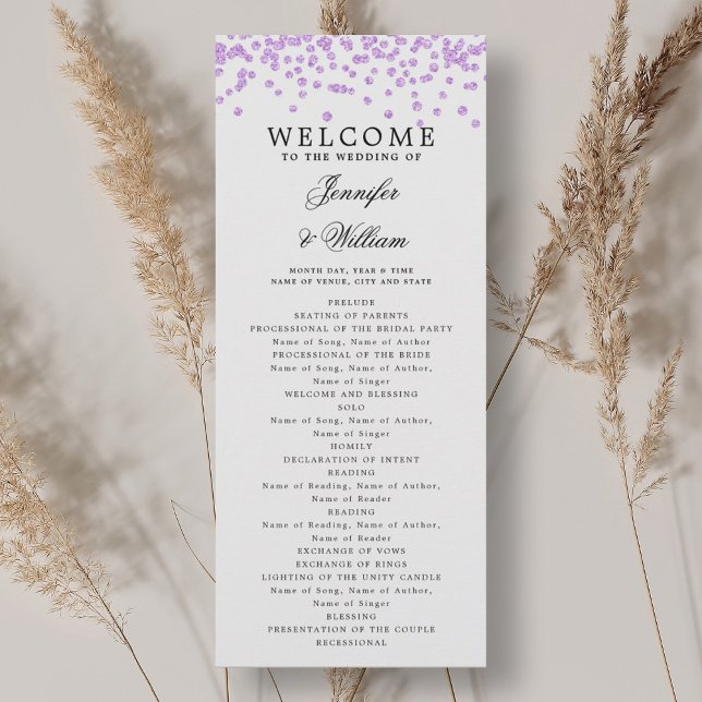 Classic Wedding Program Confetti Lila Einladung (Classic Wedding Program Confetti Purple)