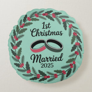 Classic Wedding Rings Wreath 1. Weihnachten Rundes Kissen