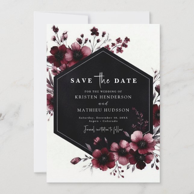 Classic Whimsical Burgundy Wedding Save The Date (Vorderseite)