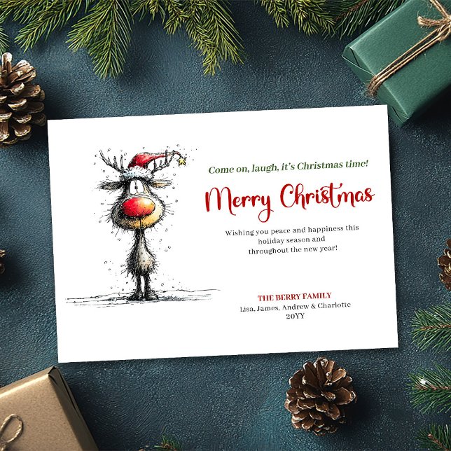 Classic Whimsical Reindeer Christmas Greeting Feiertagskarte (Classic Whimsical Reindeer Christmas Greeting)