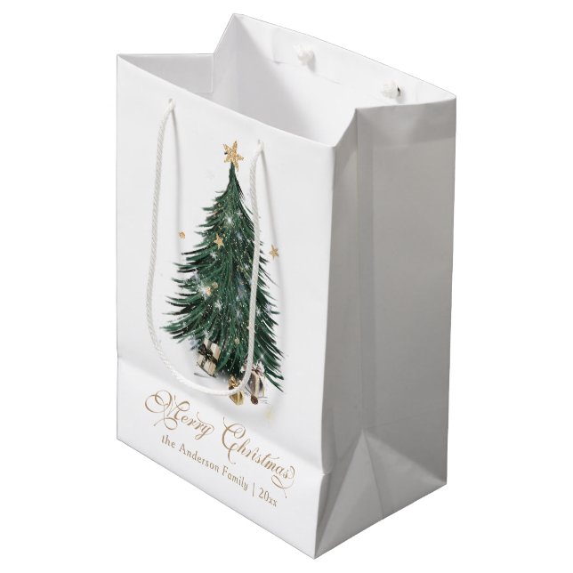 Classic White and Gold Christmas Mittlere Geschenktüte (Vorderseite Schrägansicht)