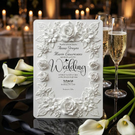 Classic White Bas Relief Faux Embossed Floral Einladung