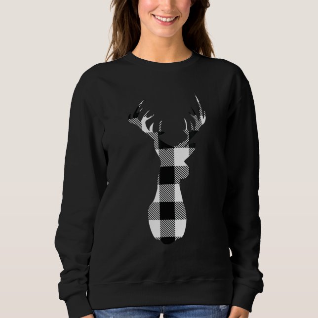 Classic White Black Christmas Buffalo Plaid Deer H Sweatshirt (Vorderseite)