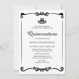 Classic White Black Tiara Quinceanera Einladung
