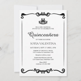 Classic White Black Tiara Quinceanera Einladung