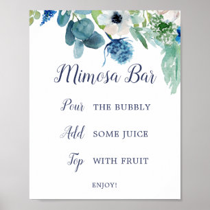 Classic White Blume Brautparty Mimosa Bar Sign Poster
