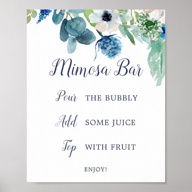 Classic White Blume Brautparty Mimosa Bar Sign Poster (Vorne)