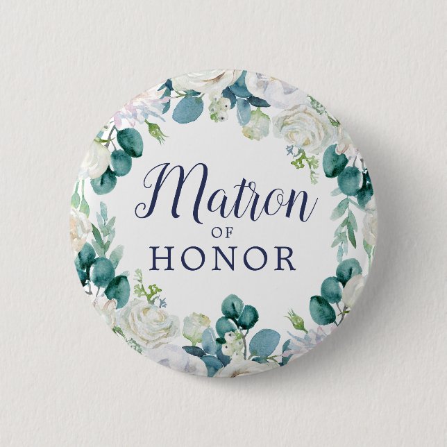 Classic White Blume Matron of Honor Brautparty Button (Vorderseite)