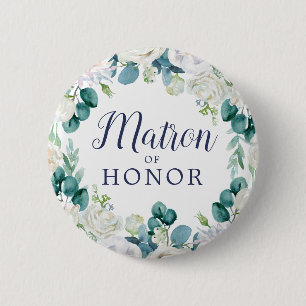 Classic White Blume Matron of Honor Brautparty Button