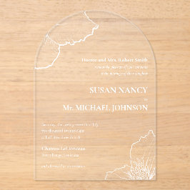 Classic White Clematis Line Art Formal Wedding 🥂 Acryleinladungen