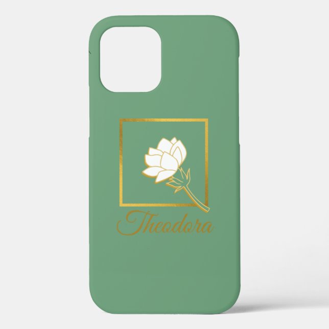 Classic White Gold Blume Eleganter grüner Hintergr Case-Mate iPhone Hülle (Rückseite)